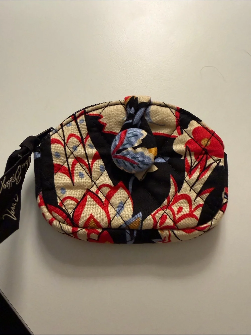 Vera Bradley Black, Red & Cream Quilted Floral Pouch